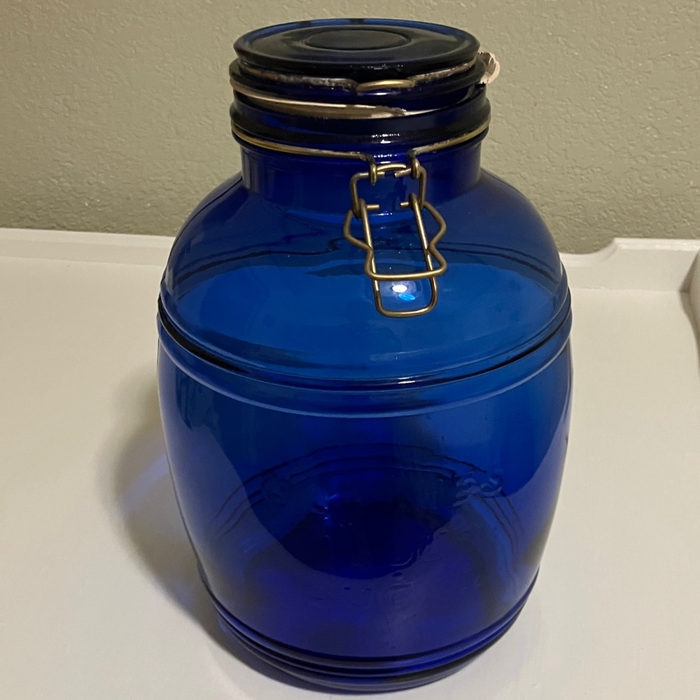 Cobalt blue Cracker Barrel style canister.